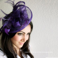 Purple Fascinator Mesh Hat Fascinator with Mesh Ribbons and Purple Feathers For Ladies